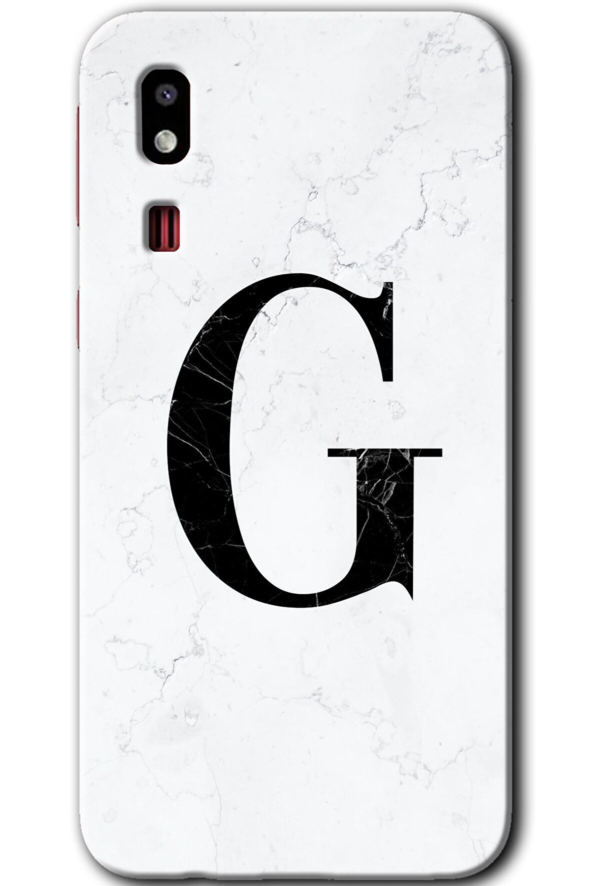 Galaxy A2 Core Kılıf HD Desen Baskılı Arka Kapak - Beyaz Mermer Desenli G Harfi 