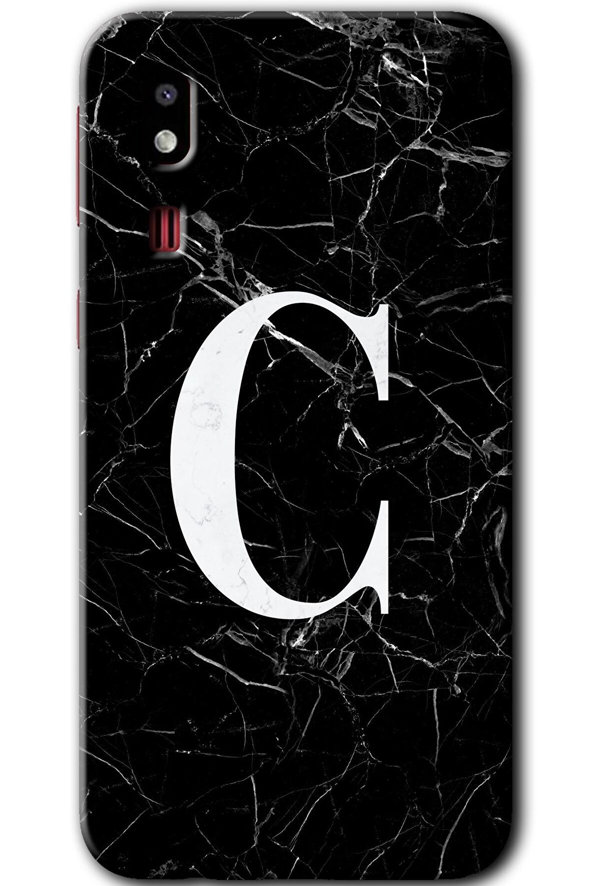 Galaxy A2 Core Kılıf HD Desen Baskılı Arka Kapak - Siyah Mermer Desenli C Harfi 