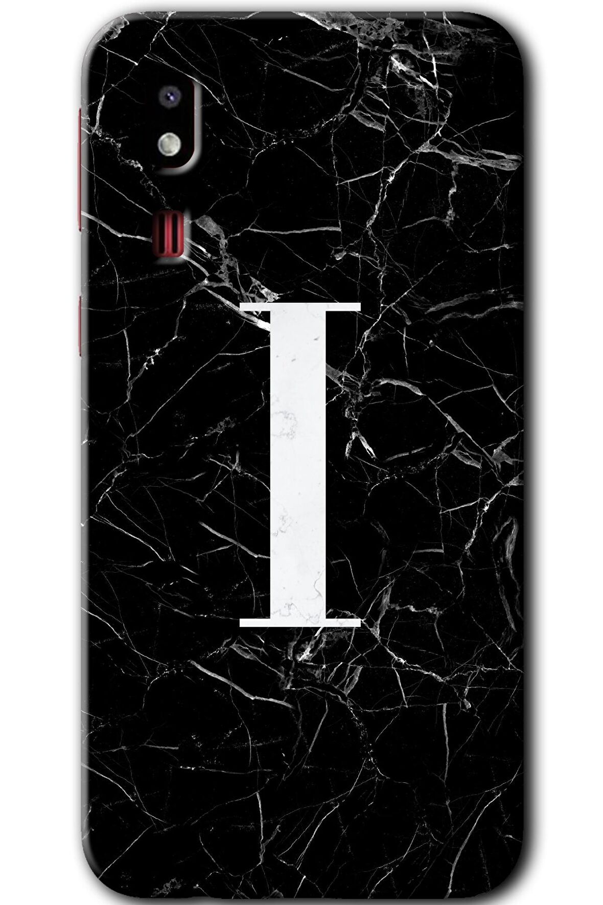 Galaxy A2 Core Kılıf HD Desen Baskılı Arka Kapak - Siyah Mermer Desenli I Harfi 
