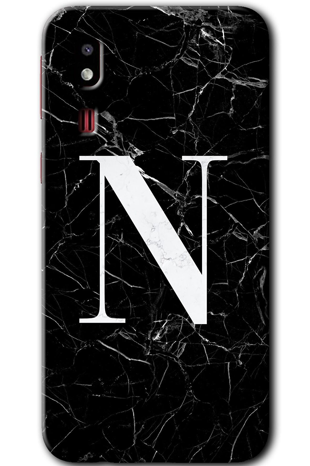 Galaxy A2 Core Kılıf HD Desen Baskılı Arka Kapak - Siyah Mermer Desenli N Harfi 
