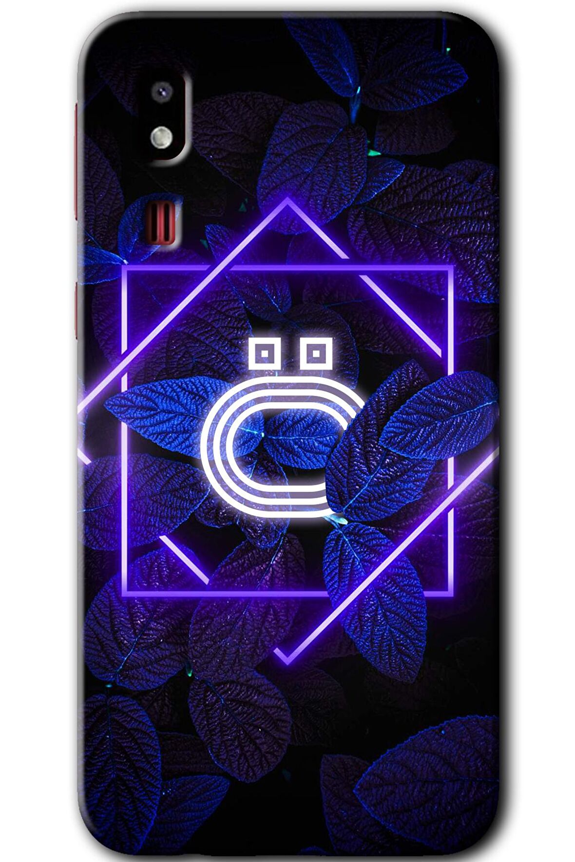 Galaxy A2 Core Kılıf HD Desen Baskılı Arka Kapak - Dark Neon Yaprak Ö Harfi 