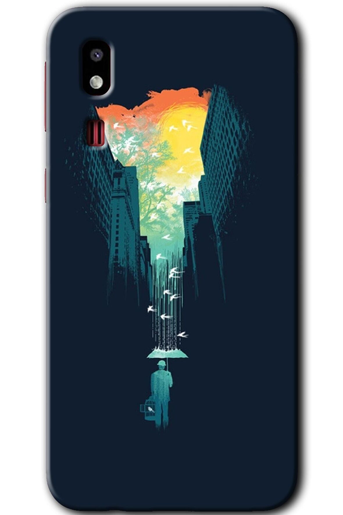 Galaxy A2 Core Kılıf HD Desen Baskılı Arka Kapak - City Bird Sky 
