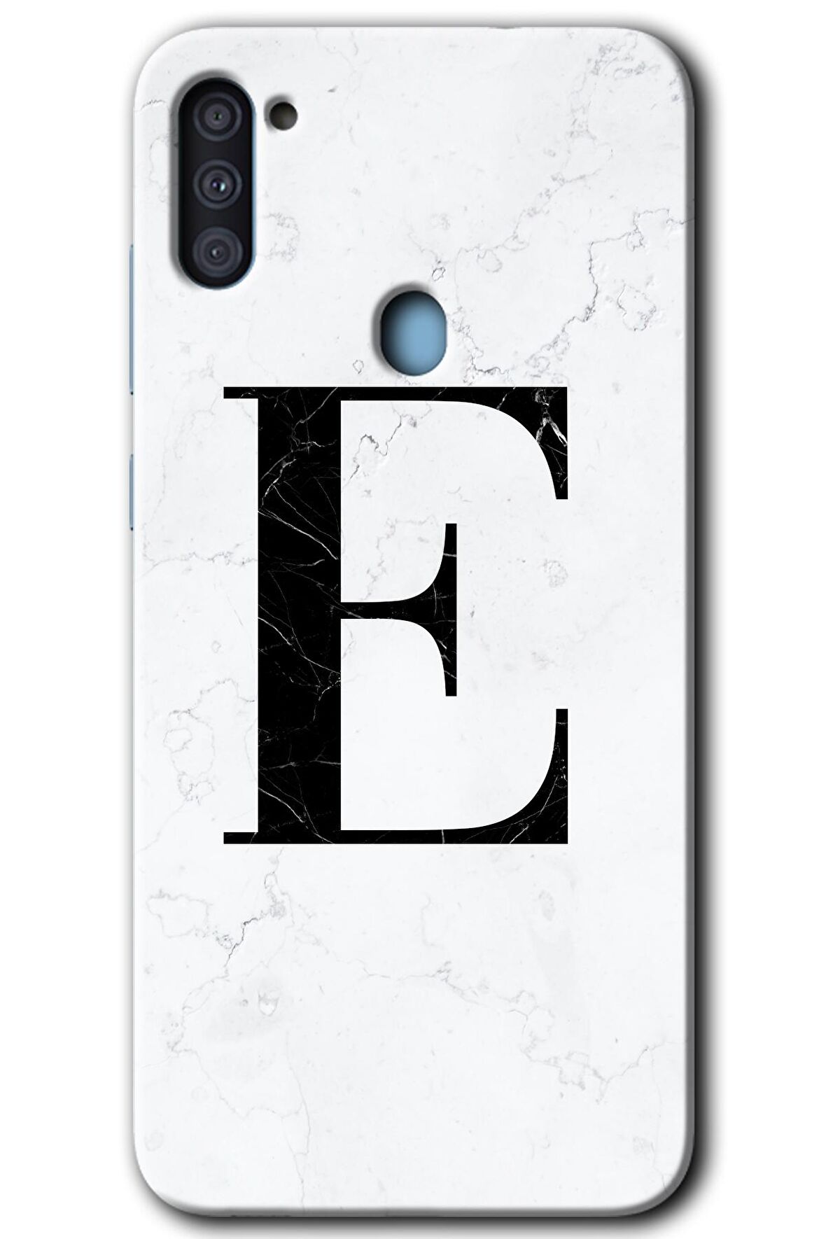 Galaxy M11 Kılıf HD Desen Baskılı Arka Kapak - Beyaz Mermer Desenli E Harfi 