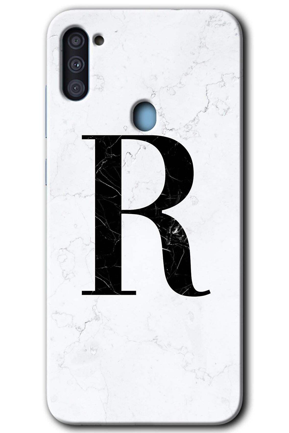 Galaxy M11 Kılıf HD Desen Baskılı Arka Kapak - Beyaz Mermer Desenli R Harfi 