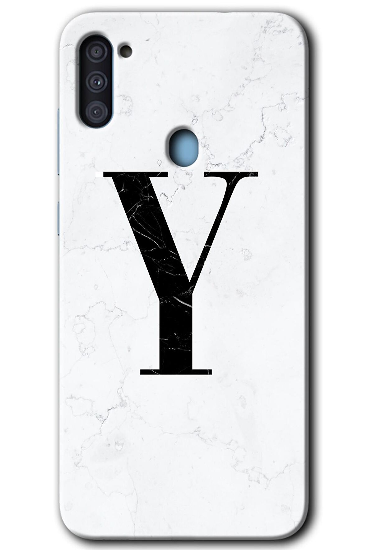 Galaxy M11 Kılıf HD Desen Baskılı Arka Kapak - Beyaz Mermer Desenli Y Harfi 
