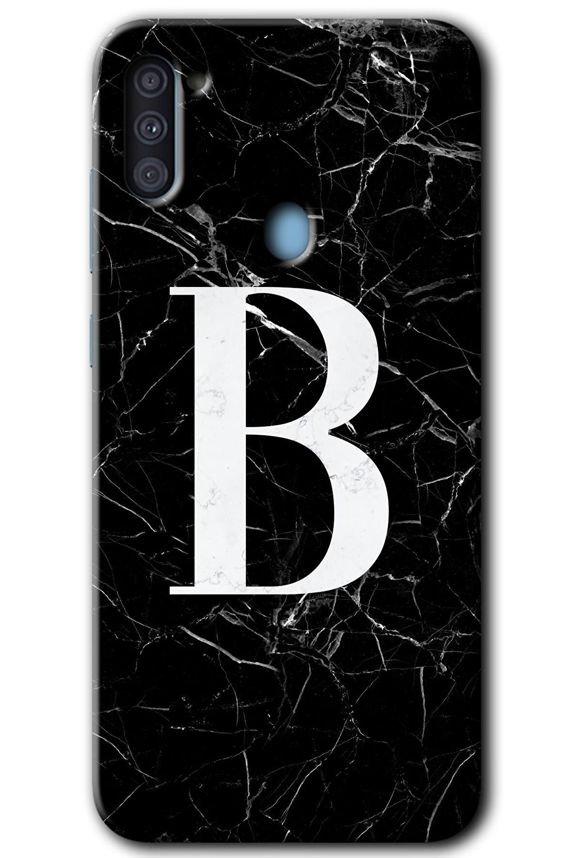 Galaxy M11 Kılıf HD Desen Baskılı Arka Kapak - Siyah Mermer Desenli B Harfi 