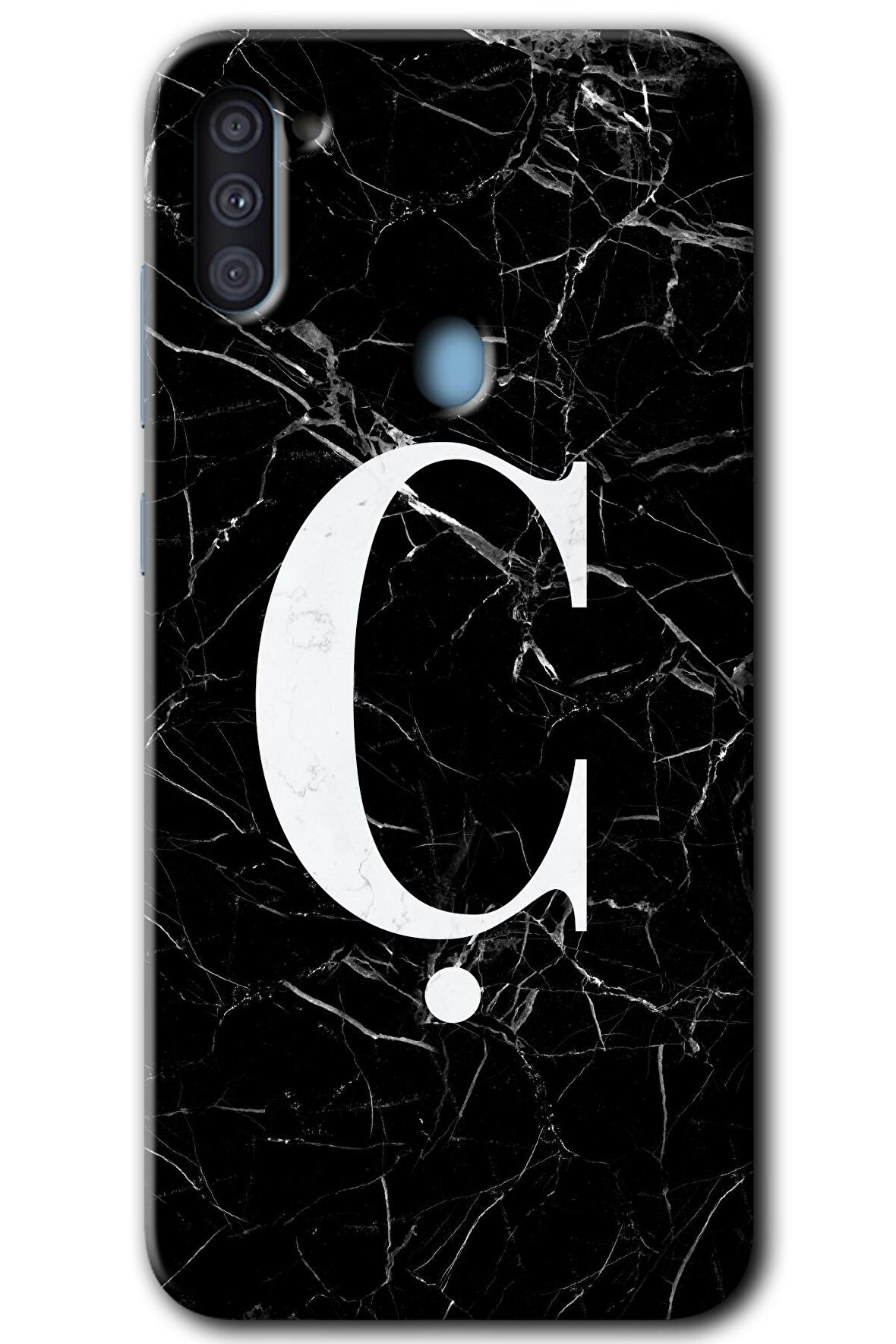 Galaxy M11 Kılıf HD Desen Baskılı Arka Kapak - Siyah Mermer Desenli Ç Harfi 