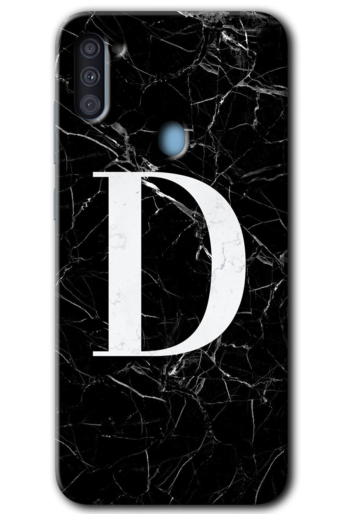 Galaxy M11 Kılıf HD Desen Baskılı Arka Kapak - Siyah Mermer Desenli D Harfi 