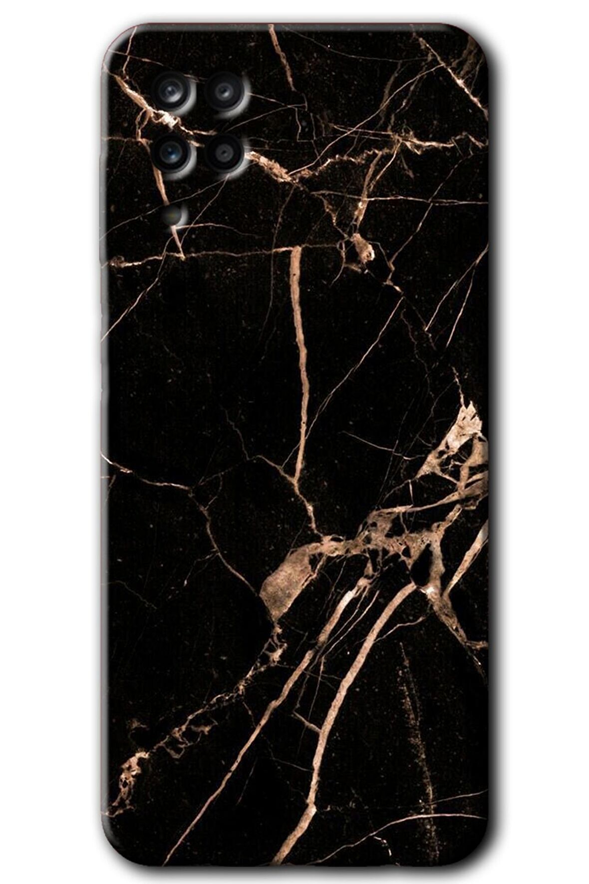 Galaxy M12 Kılıf HD Desen Baskılı Arka Kapak - Siyah Gold Mermer 