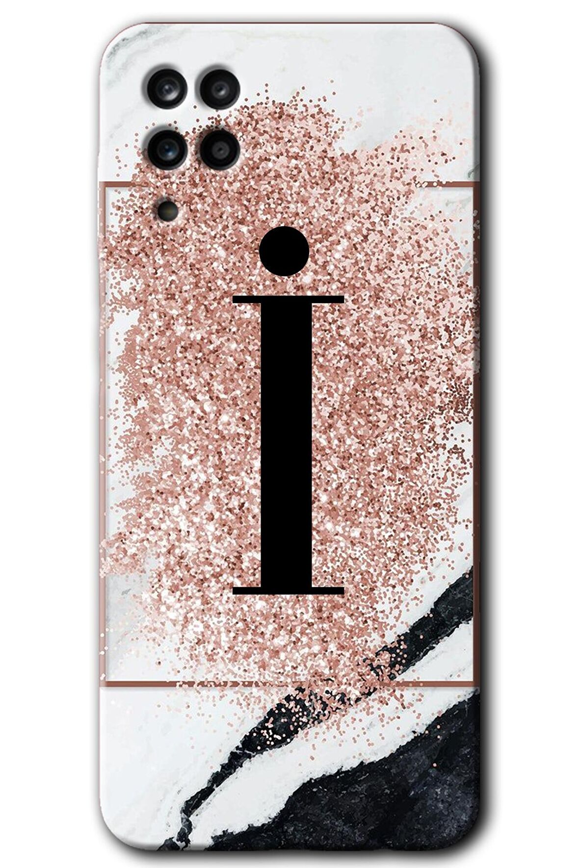 Galaxy M12 Kılıf HD Desen Baskılı Arka Kapak - Pembe Mermer Desenli İ Harfi 