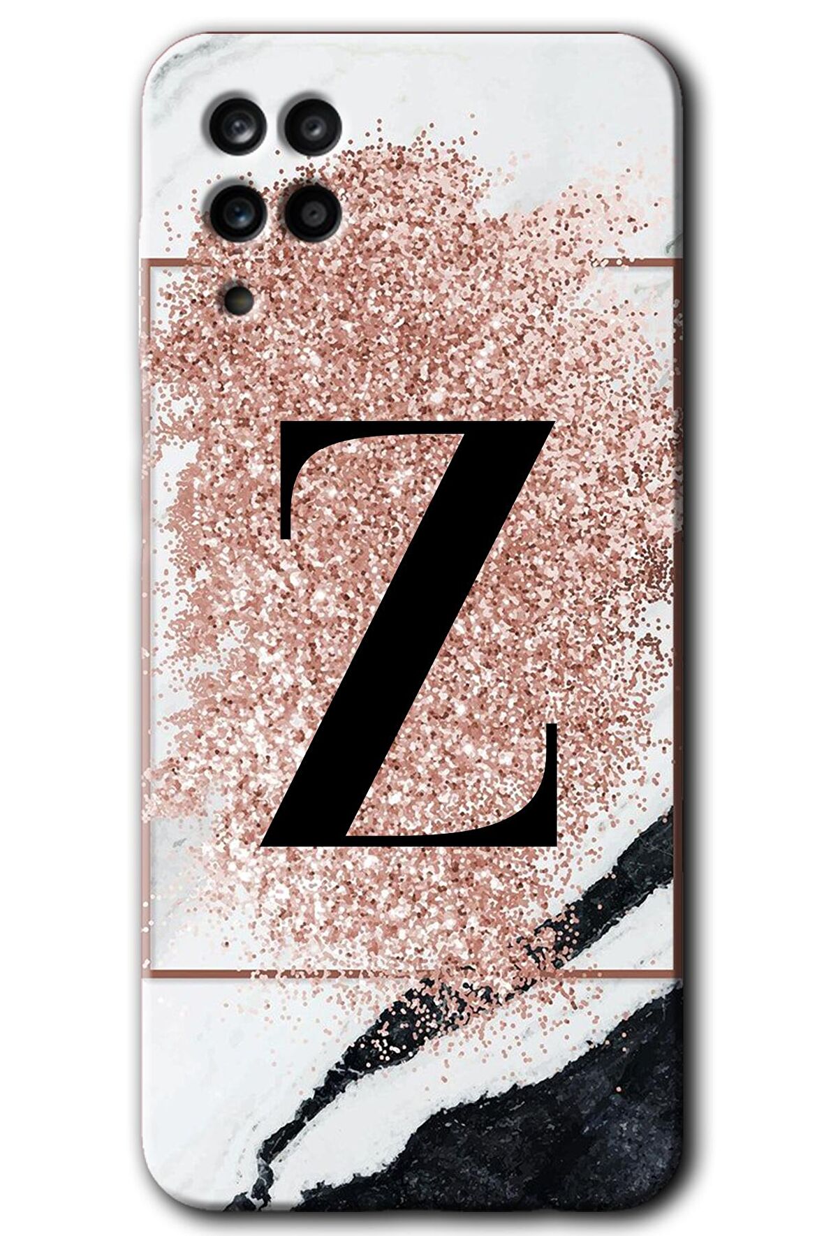 Galaxy M12 Kılıf HD Desen Baskılı Arka Kapak - Pembe Mermer Desenli Z Harfi 