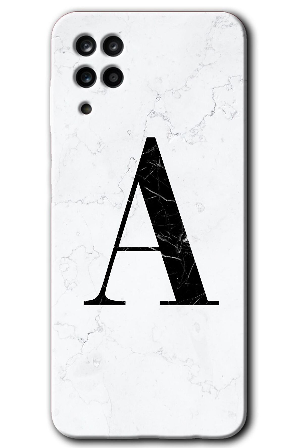 Galaxy M12 Kılıf HD Desen Baskılı Arka Kapak - Beyaz Mermer Desenli A Harfi 