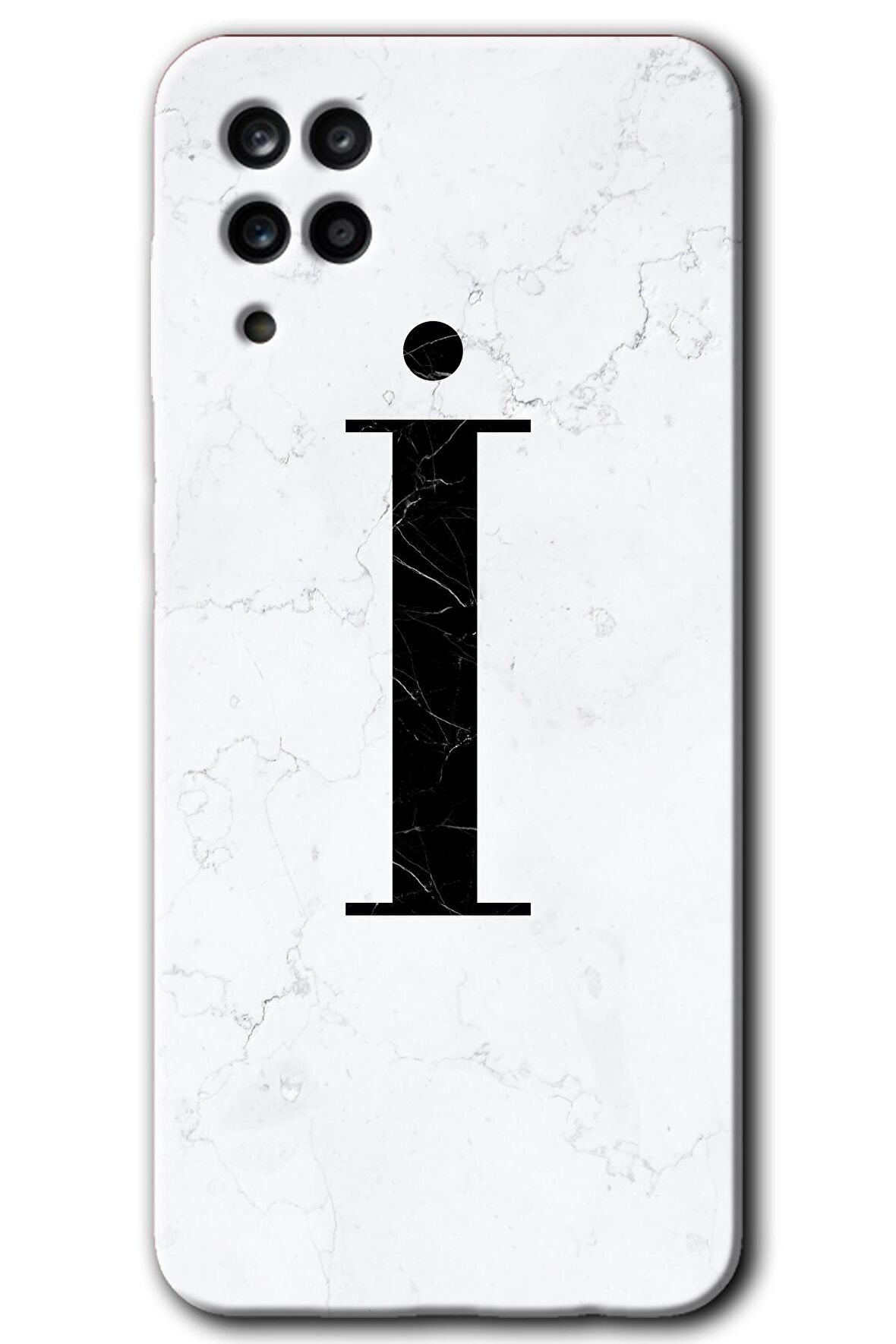 Galaxy M12 Kılıf HD Desen Baskılı Arka Kapak - Beyaz Mermer Desenli İ Harfi 