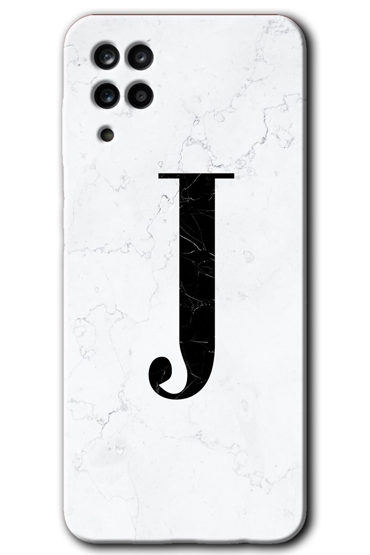 Galaxy M12 Kılıf HD Desen Baskılı Arka Kapak - Beyaz Mermer Desenli J Harfi 