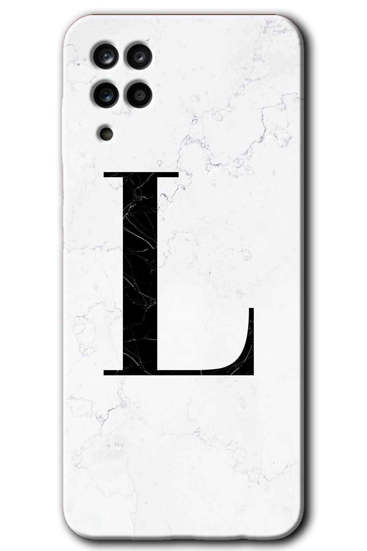 Galaxy M12 Kılıf HD Desen Baskılı Arka Kapak - Beyaz Mermer Desenli L Harfi 