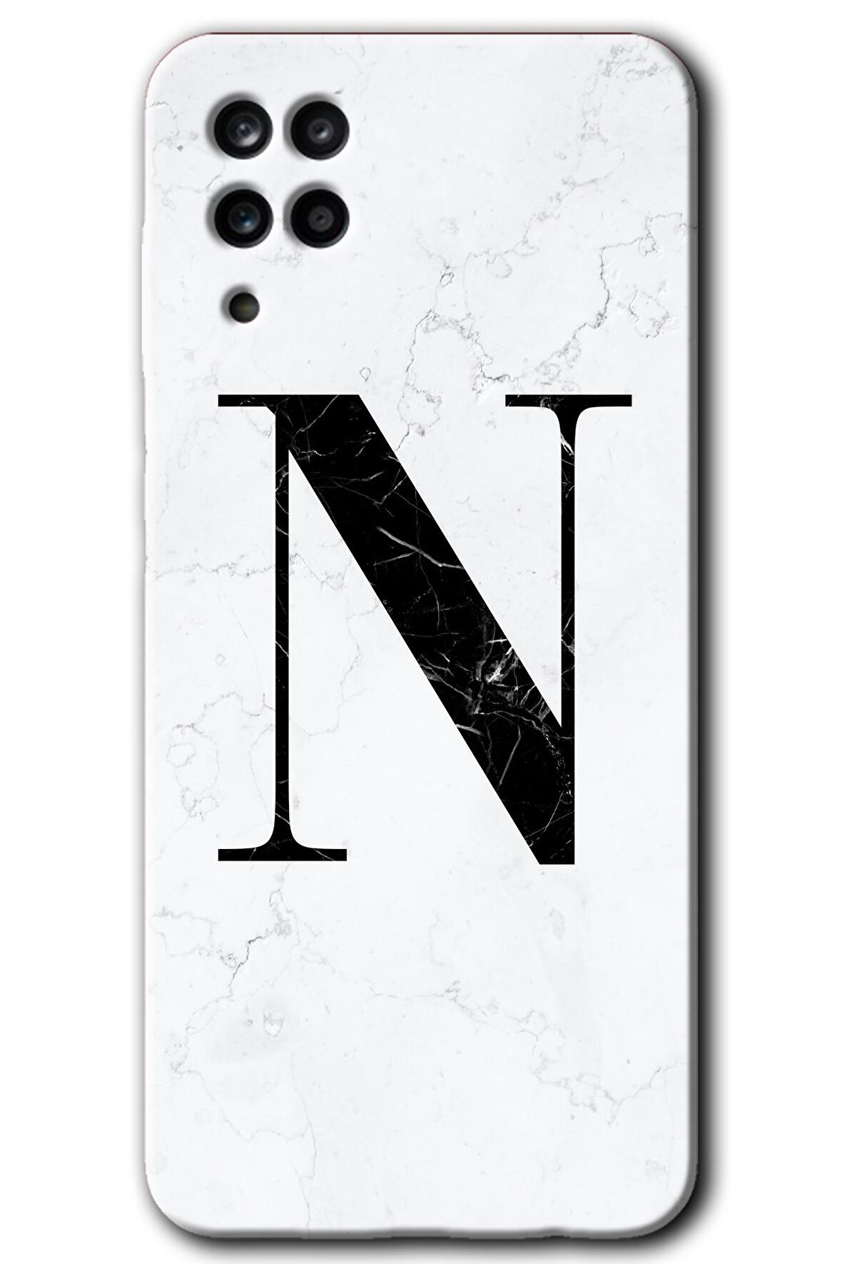 Galaxy M12 Kılıf HD Desen Baskılı Arka Kapak - Beyaz Mermer Desenli N Harfi 