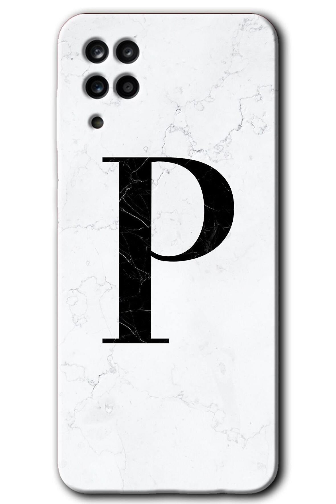 Galaxy M12 Kılıf HD Desen Baskılı Arka Kapak - Beyaz Mermer Desenli P Harfi 