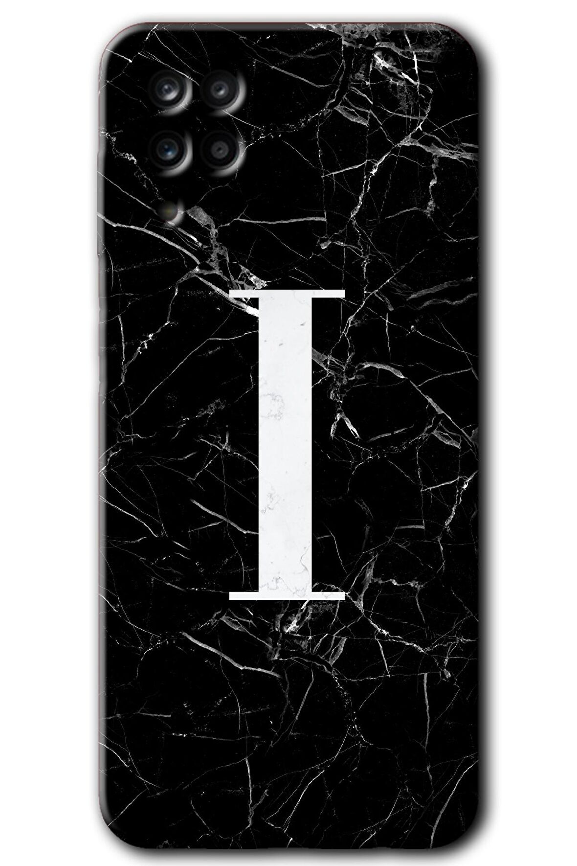 Galaxy M12 Kılıf HD Desen Baskılı Arka Kapak - Siyah Mermer Desenli I Harfi 