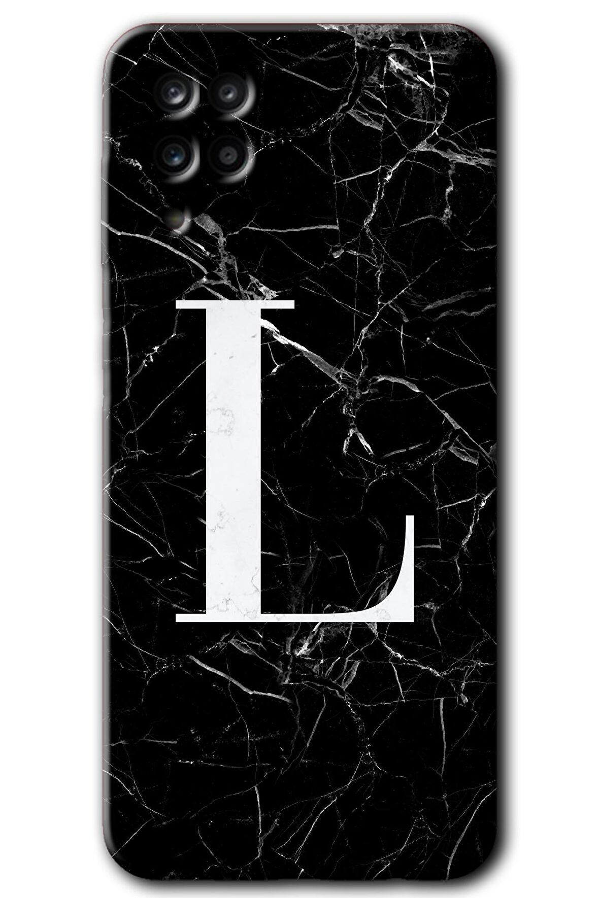 Galaxy M12 Kılıf HD Desen Baskılı Arka Kapak - Siyah Mermer Desenli L Harfi 