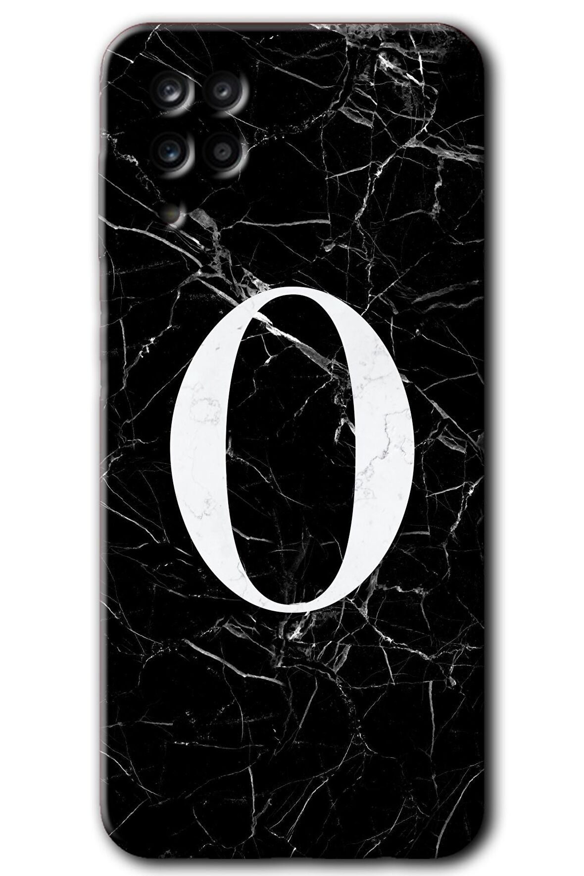 Galaxy M12 Kılıf HD Desen Baskılı Arka Kapak - Siyah Mermer Desenli O Harfi 