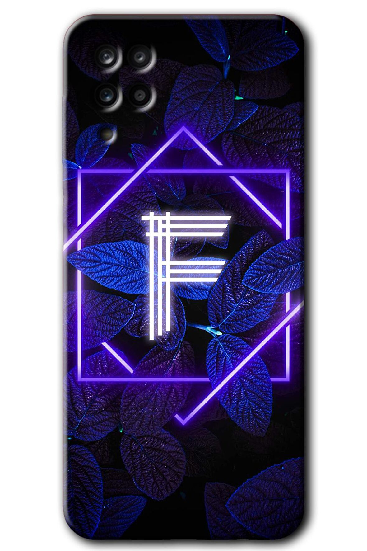 Galaxy M12 Kılıf HD Desen Baskılı Arka Kapak - Dark Neon Yaprak F Harfi 