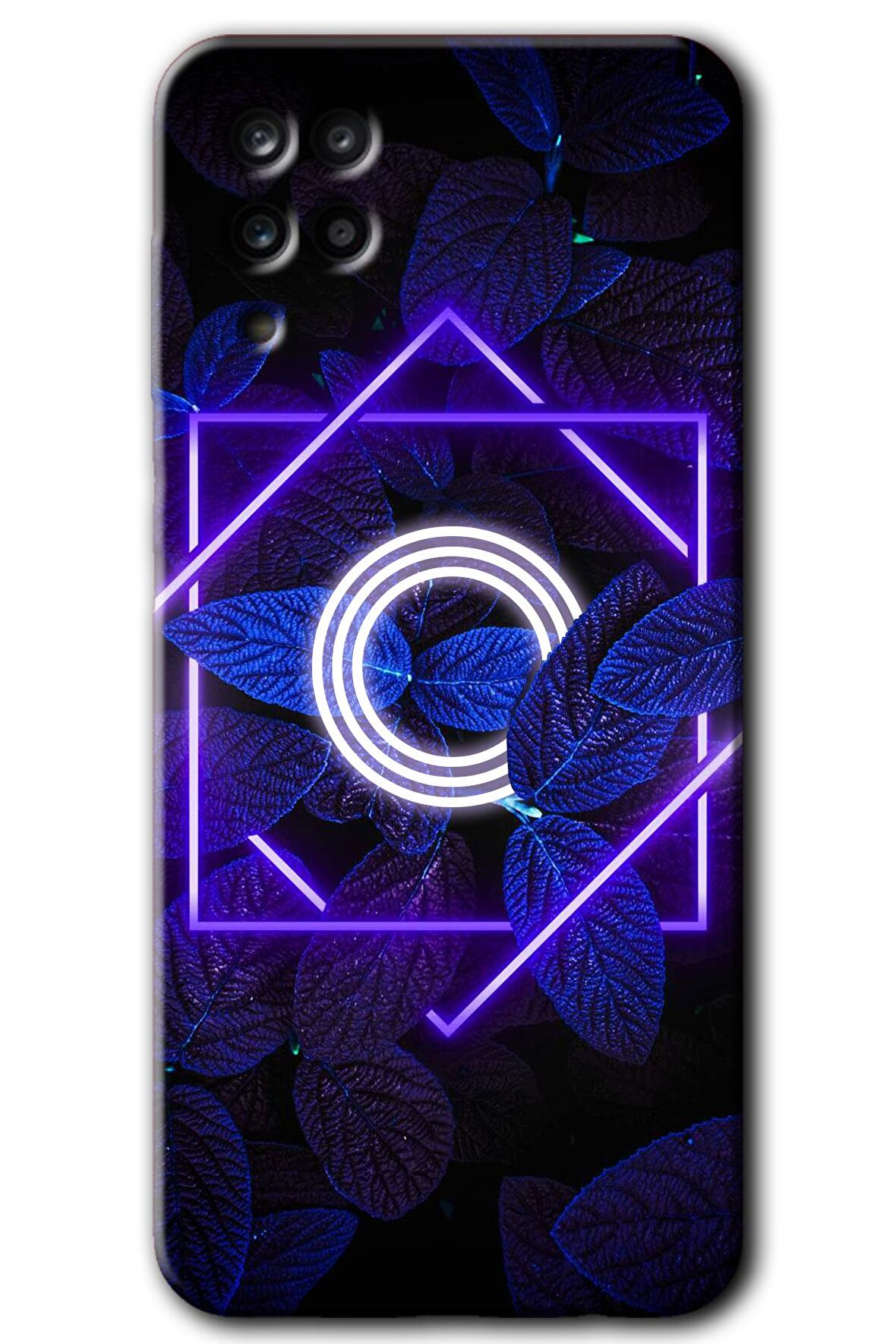 Galaxy M12 Kılıf HD Desen Baskılı Arka Kapak - Dark Neon Yaprak O Harfi 