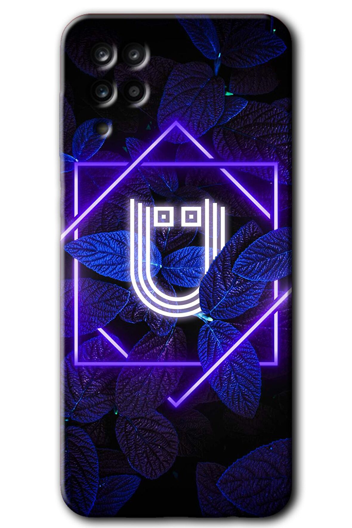 Galaxy M12 Kılıf HD Desen Baskılı Arka Kapak - Dark Neon Yaprak Ü Harfi 
