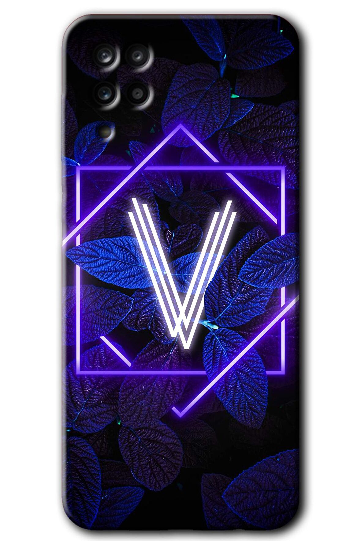 Galaxy M12 Kılıf HD Desen Baskılı Arka Kapak - Dark Neon Yaprak V Harfi 