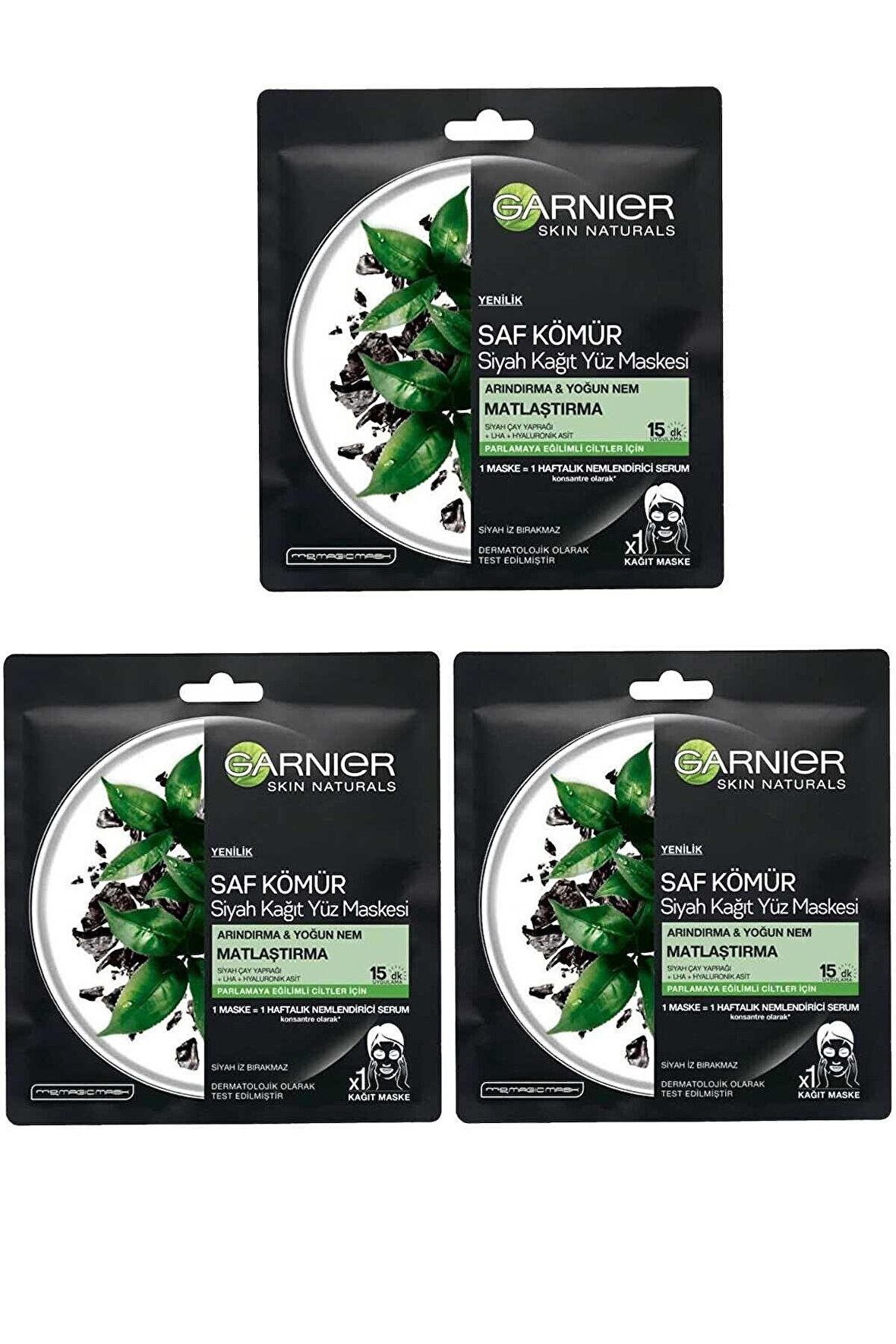 3lü Set Kömür Ve Siyah Çaylı Matlaştırıcı Kağıt Yüz Maskesi