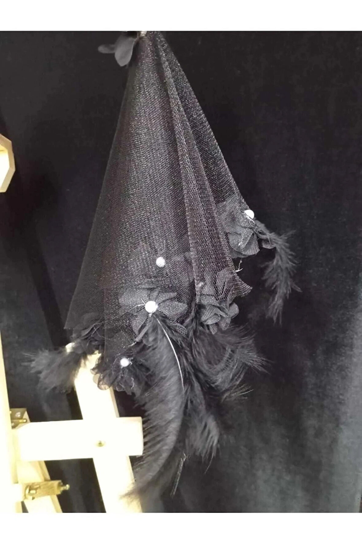 Gelin Ve Damat İçin Tüylü Güllü Incili Lüx Halay Mendili