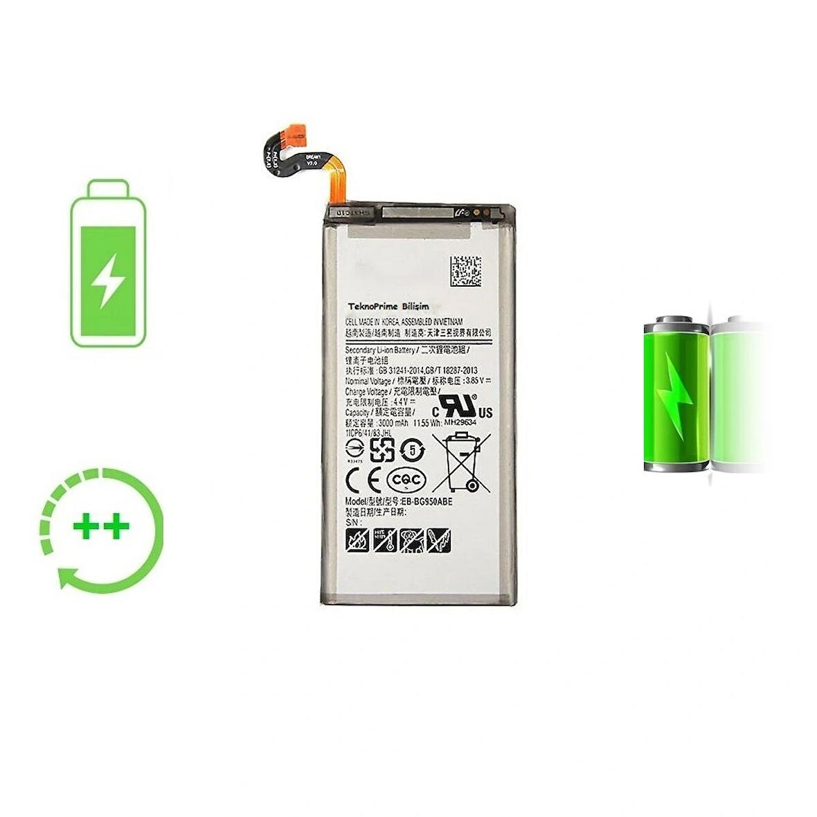  Samsung Galaxy S8 G950F ile Uyumlu Güclendirilmis İthal Pil Batarya