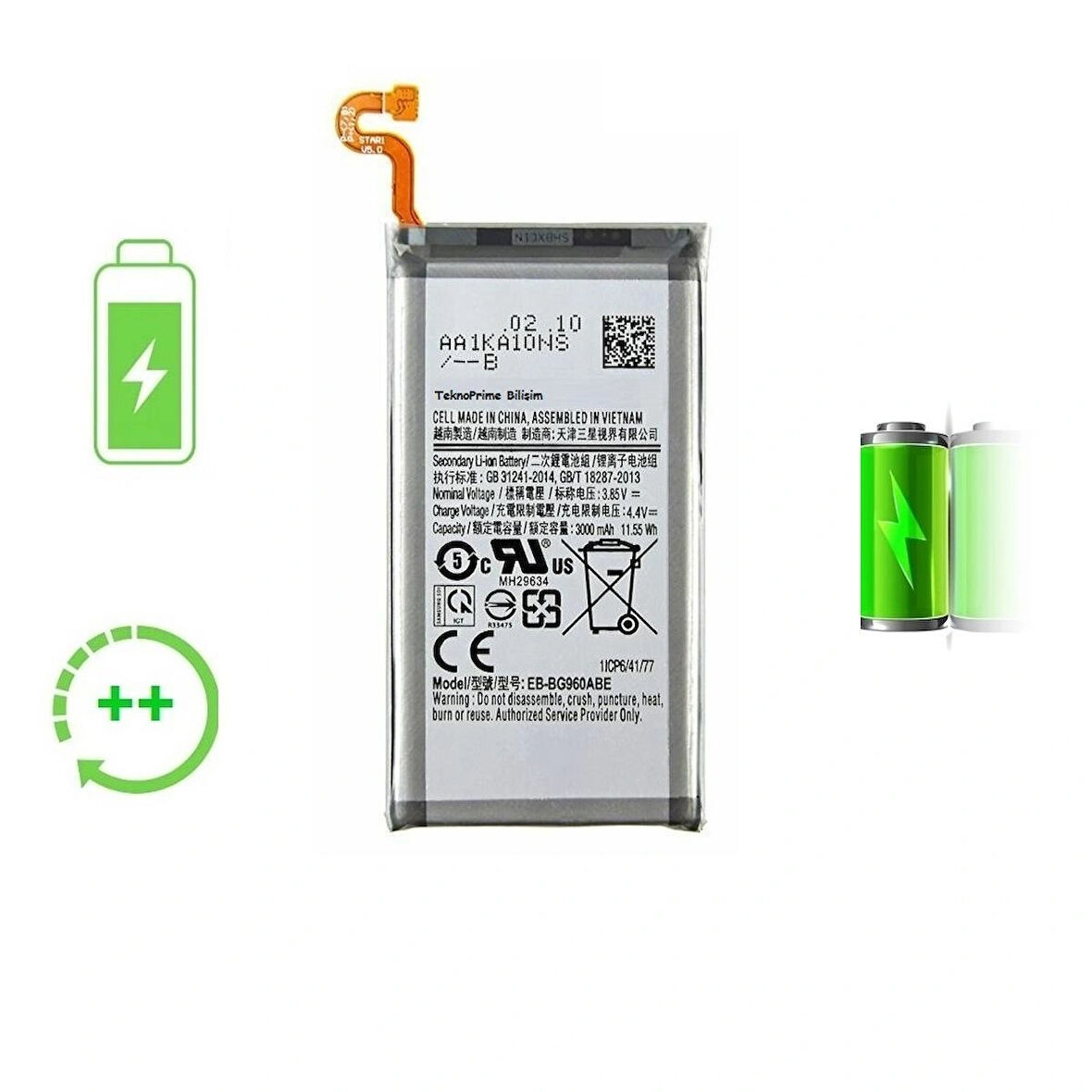  Samsung Galaxy S9 G960F ile Uyumlu Güclendirilmis İthal Pil Batarya