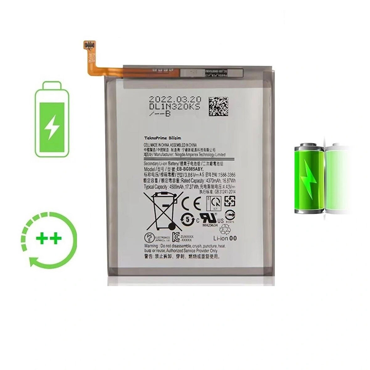  Samsung Galaxy S20 Plus G985F ile Uyumlu Güclendirilmis İthal Pil Batarya