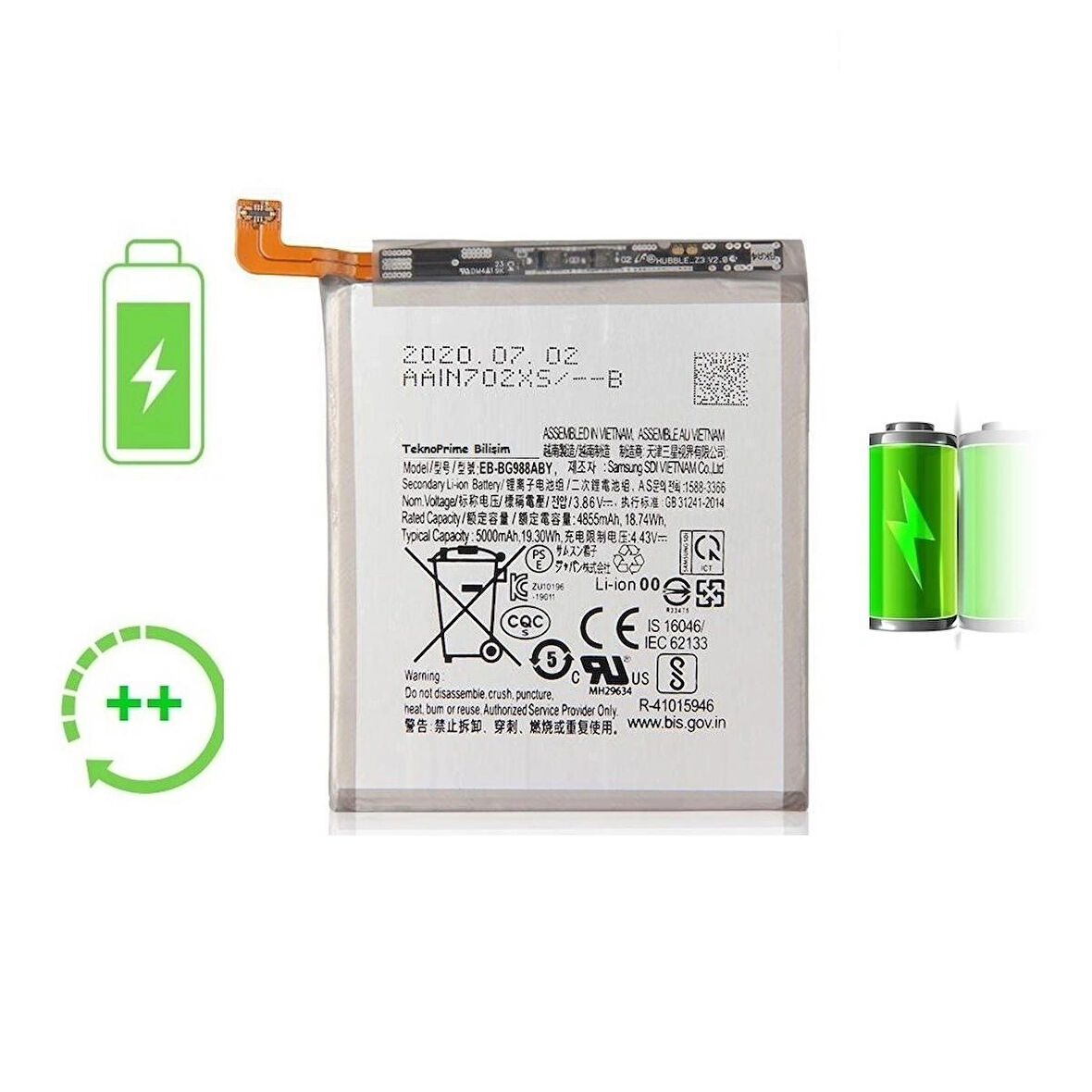  Samsung Galaxy S20 Ultra G988F ile Uyumlu Güclendirilmis İthal Pil Batarya