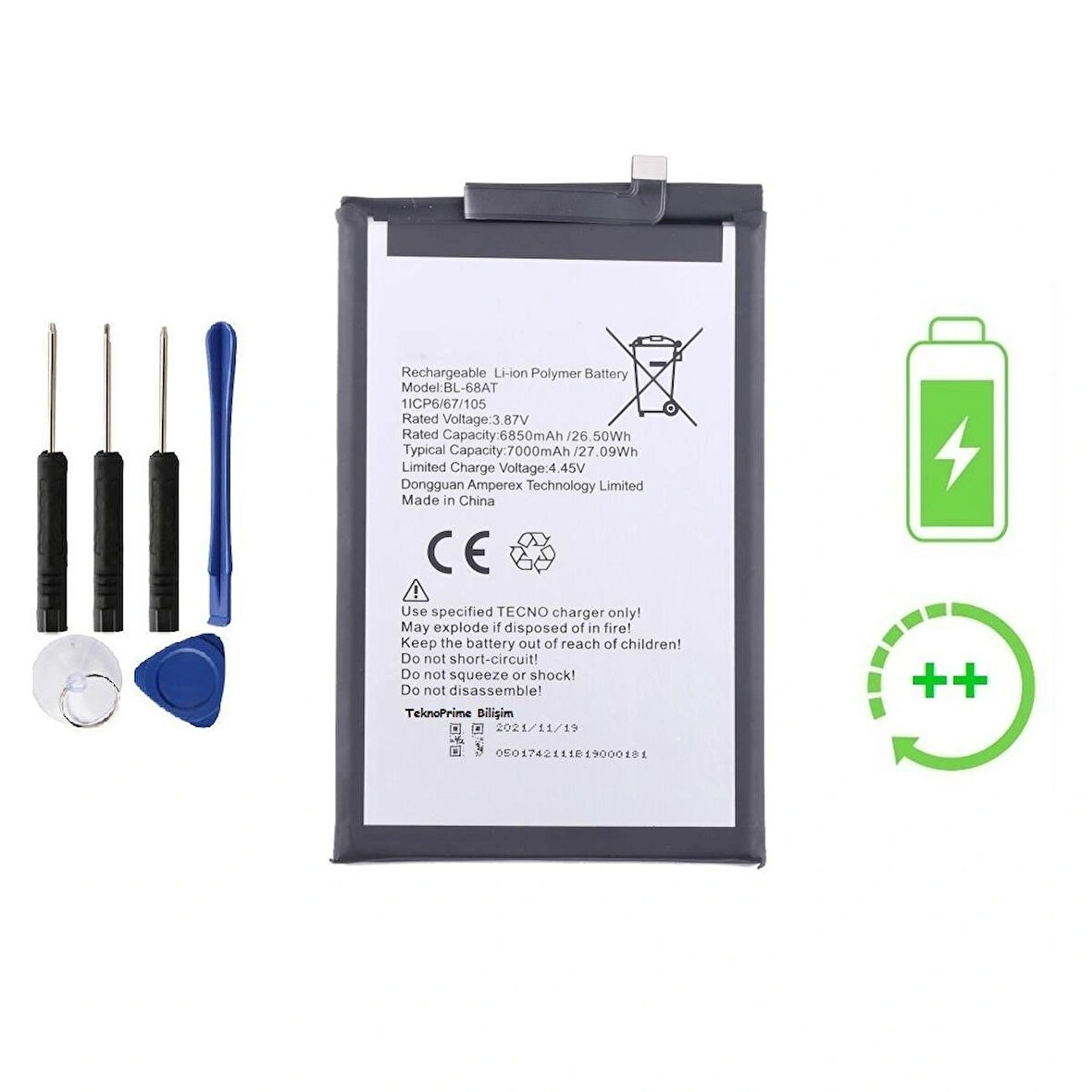  Tecno Pova 1 ile Uyumlu  Güclendirilmis İthal Pil Batarya  BL-68AT