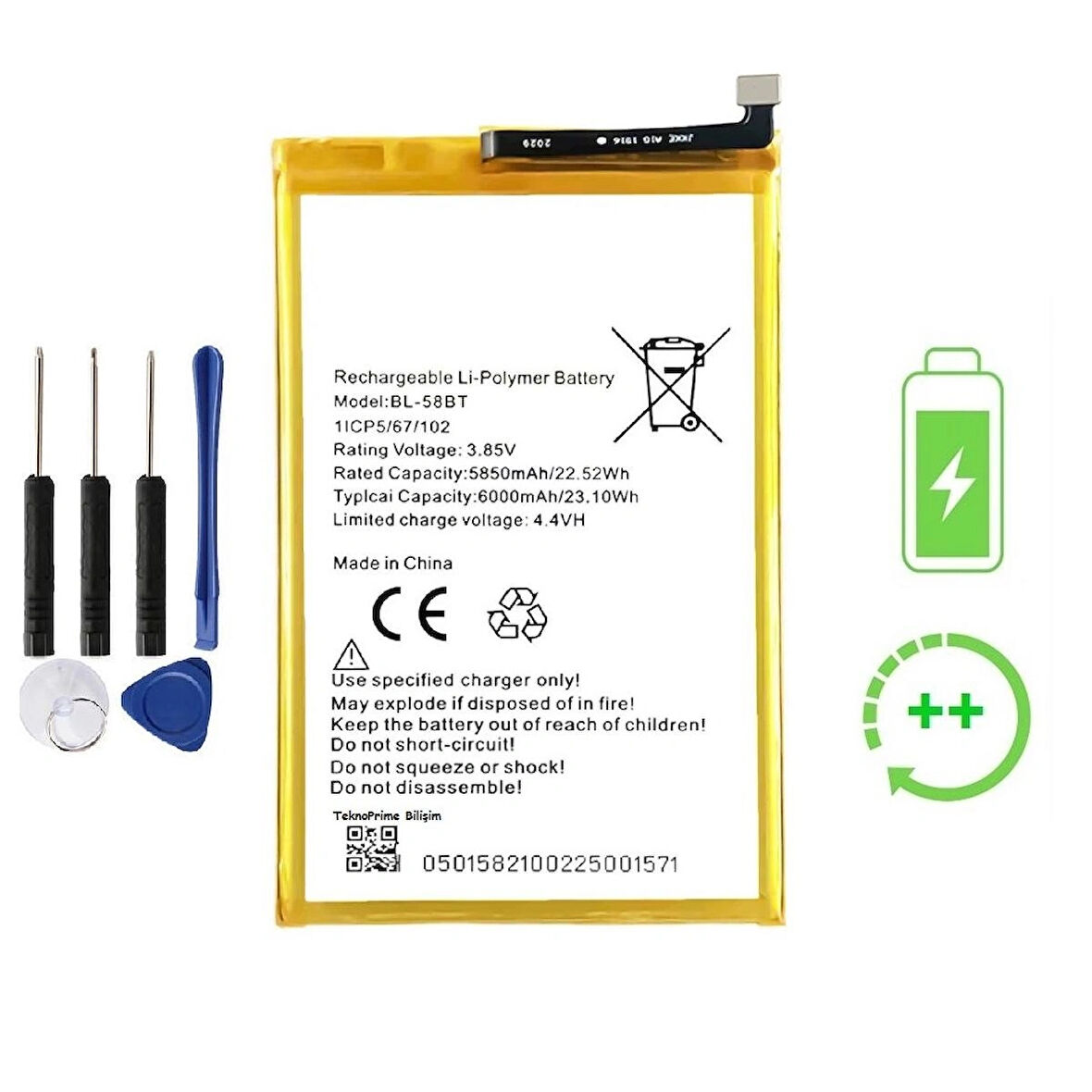  Tecno Spark 6 Air ile Uyumlu  Güclendirilmis İthal Pil Batarya  BL-58BT