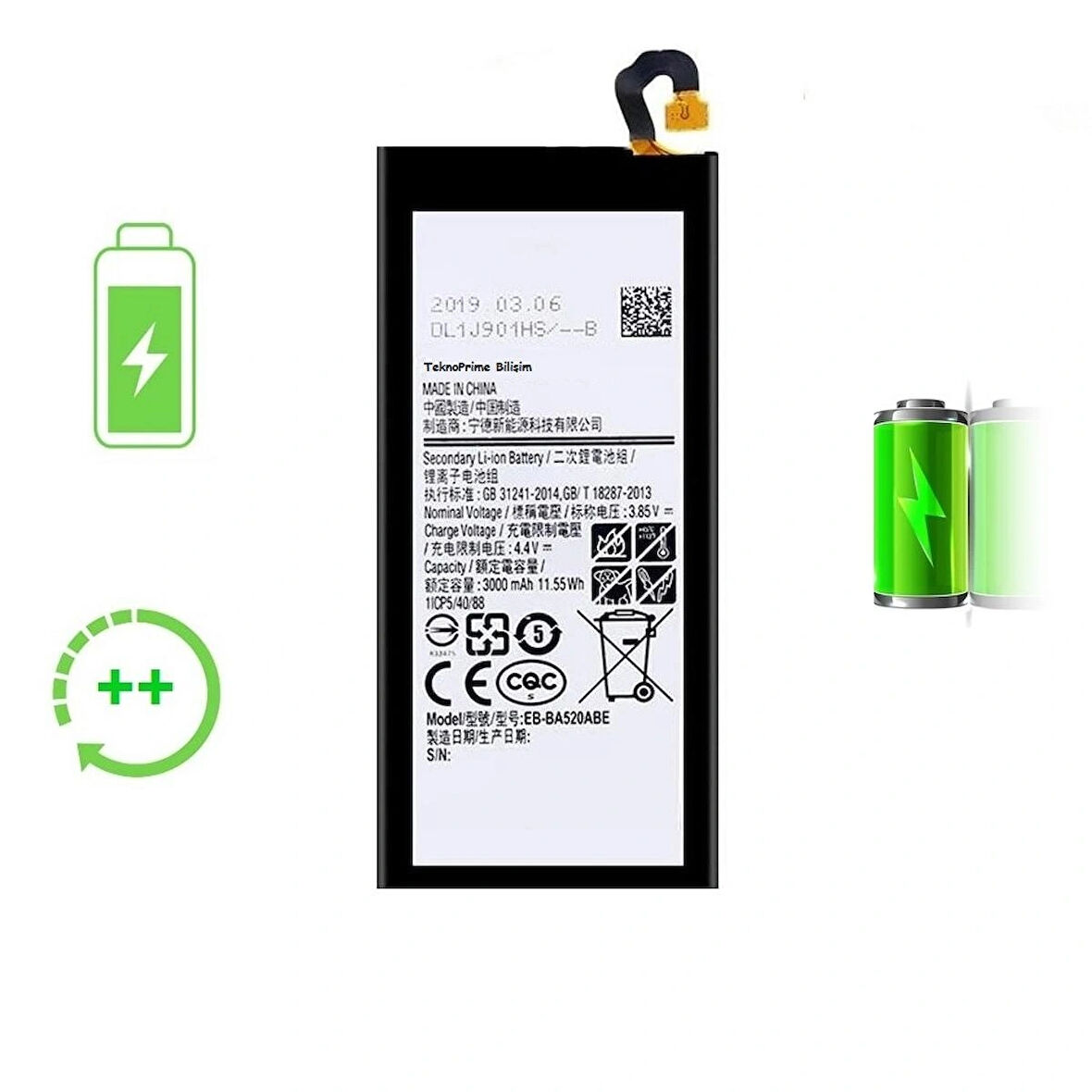  Samsung Galaxy A5 2017 A520F ile Uyumlu Güclendirilmis İthal Pil Batarya