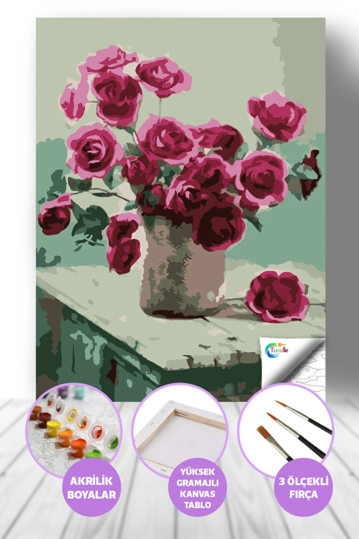 Güllerin Nefesi Sayılarla Boyama Seti, Hobi Seti, 40X50 Tablo, Fırça Boya, Numaralı Tuval