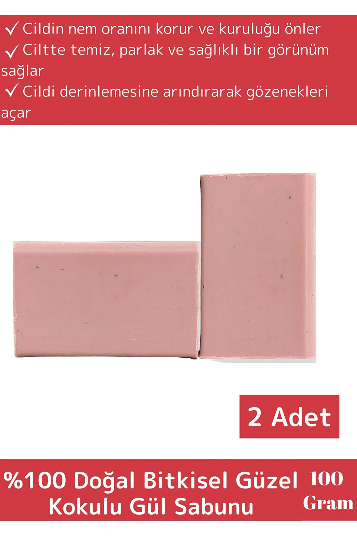%100 Organik Özel Üretim Bitkisel Güzel Kokulu El Yüz Cilt Vücut Gül Sabunu 2 Adet