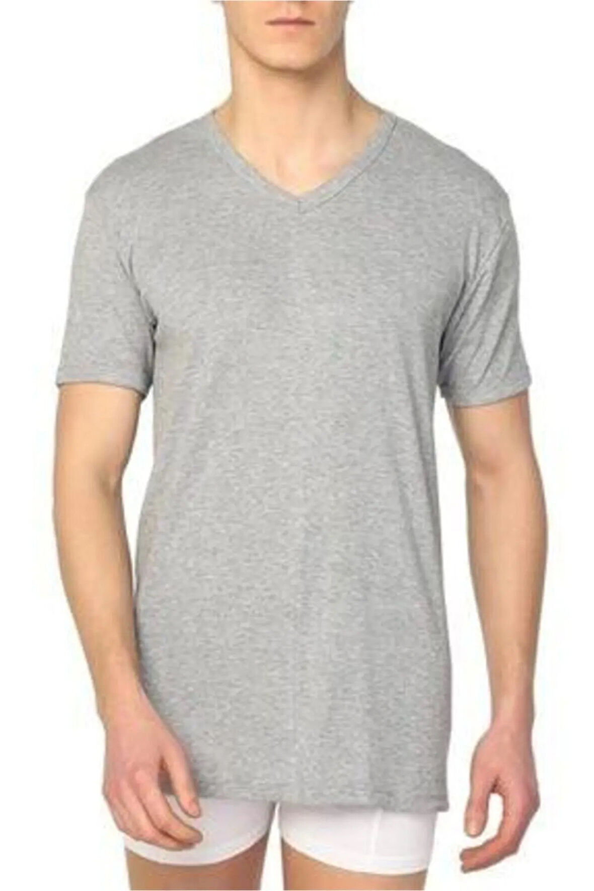 Erkek Spor Fanila V Yaka Kısa Kollu 3'lü Gri