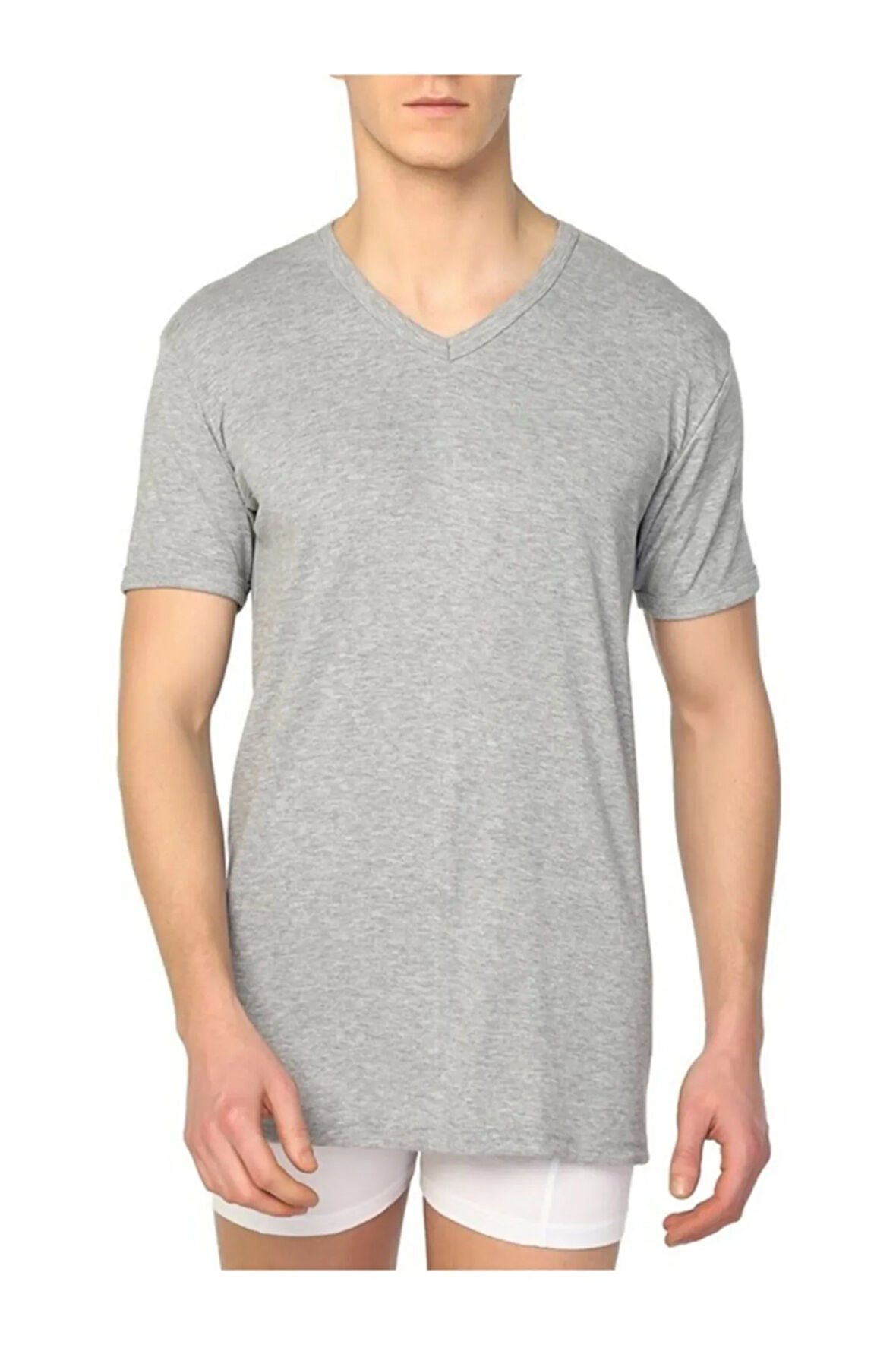 6 Adet Gri Renk V Yaka Kısa Kollu Fanila