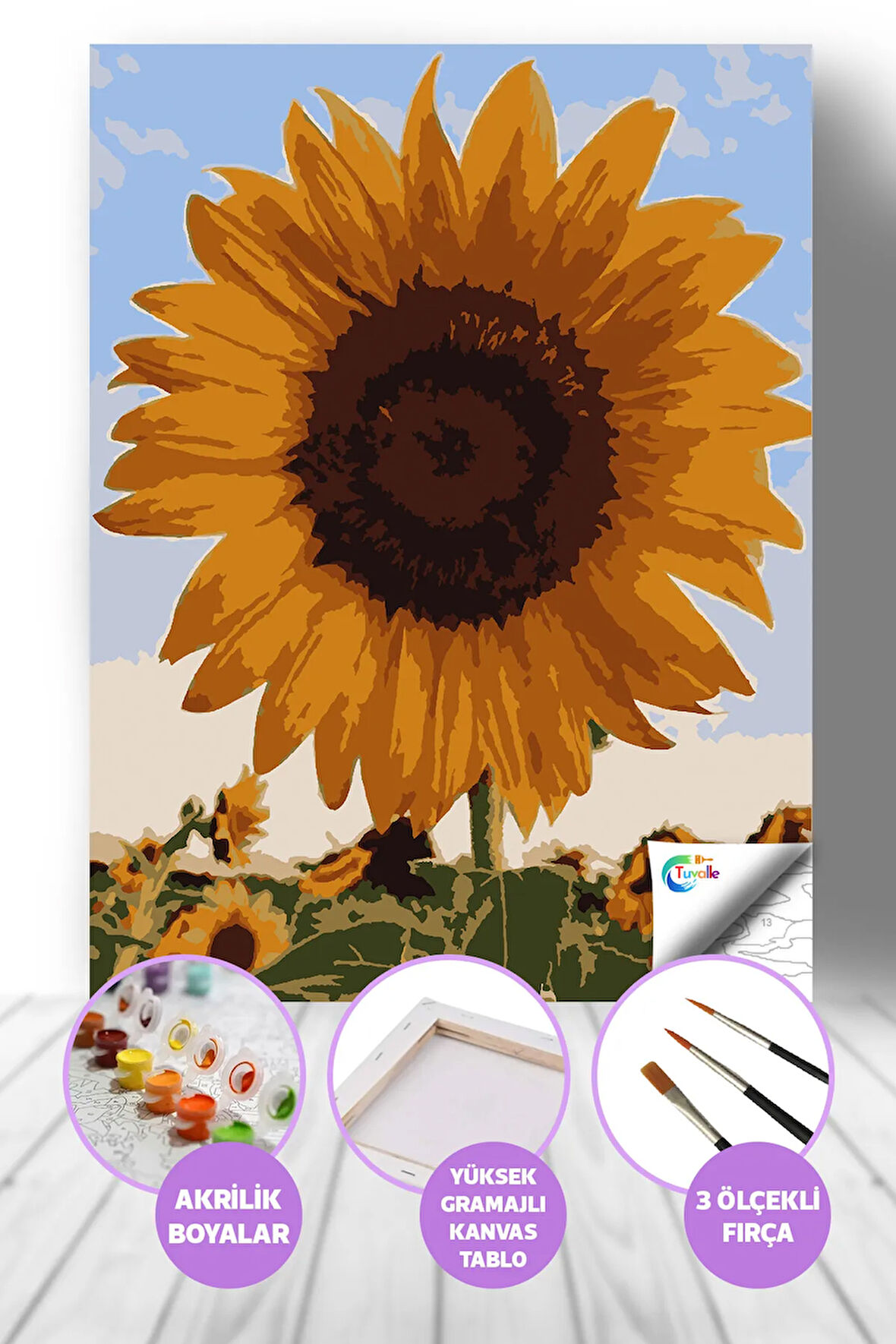 Güneşin Gülü Sayılarla Boyama Seti, Hobi Seti, 40X50 Tablo, Fırça Boya, Numaralı Tuval