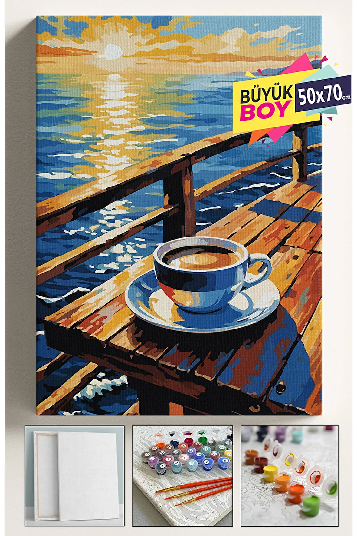 Sayılarla Boyama Seti Numaralı Tuval Fırça Boya Dahil Kasnaklı Set 50x70 Cm - GÜNEŞ VE KAHVE