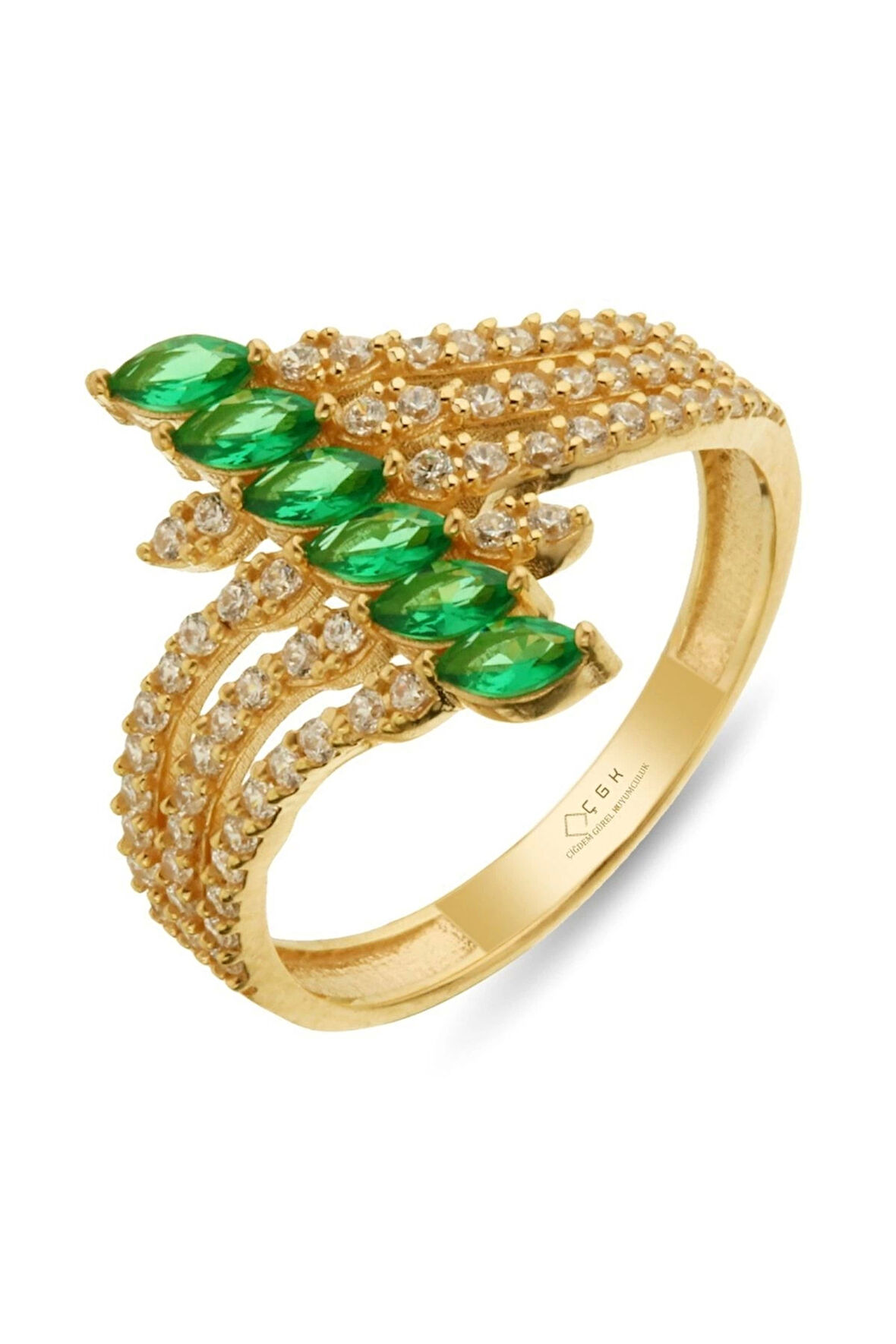 Kadın 14 Ayar Yeşil Taşlı Altın Yüzük