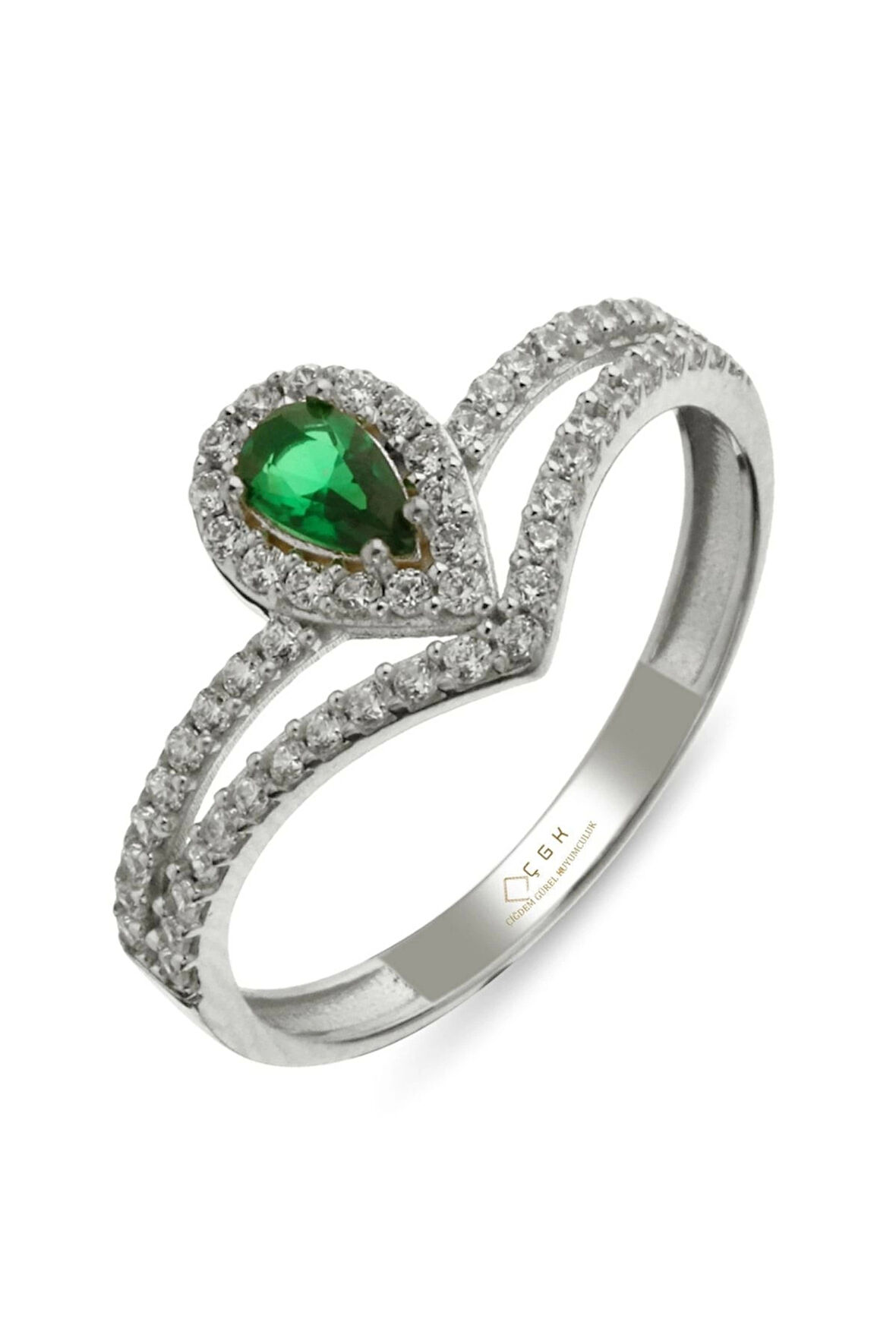 Kadın Taşlı Damla Altın Yüzük 14 Ayar