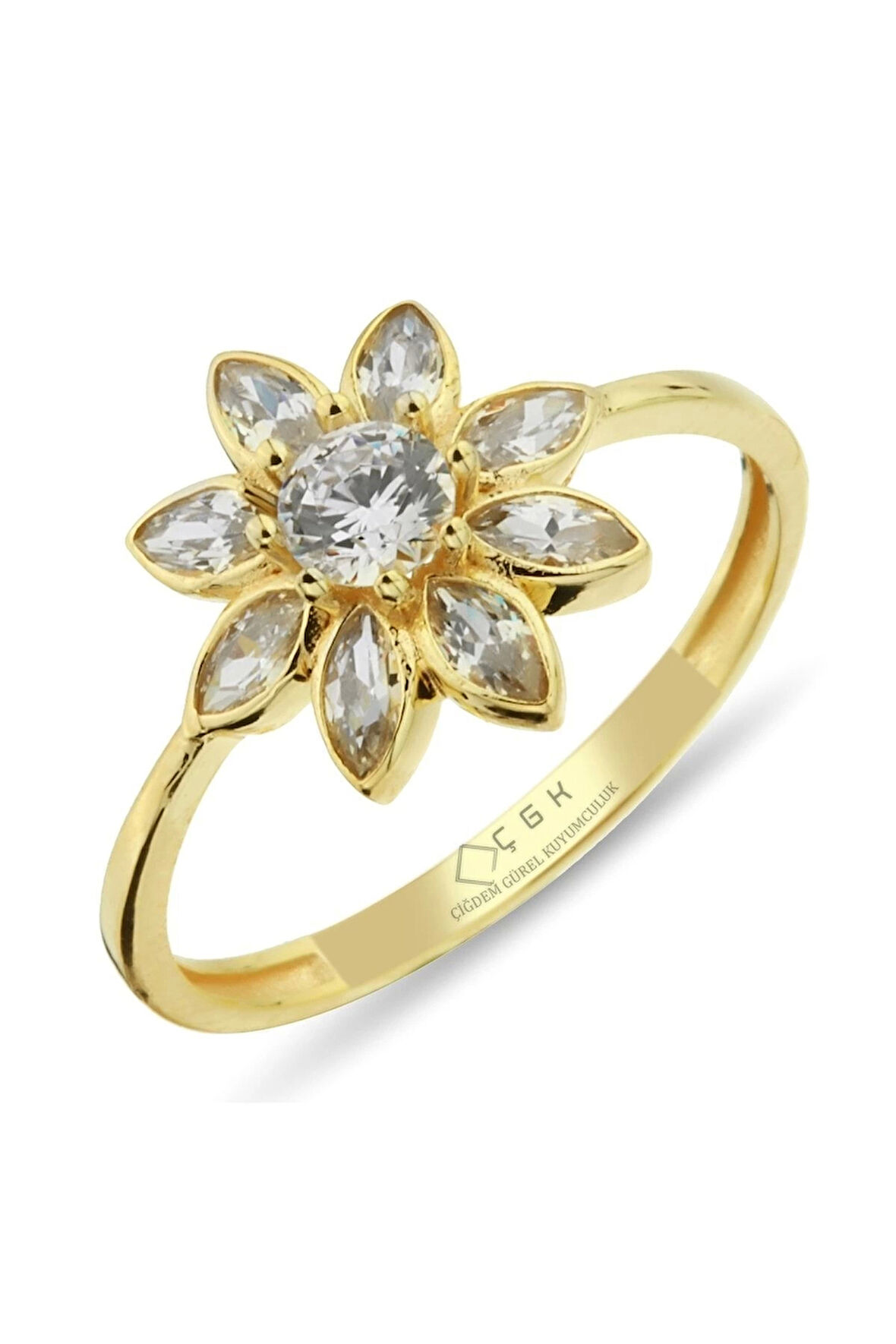 Kadın Sarı Çiçek Figürlü Yüzük 14 Ayar