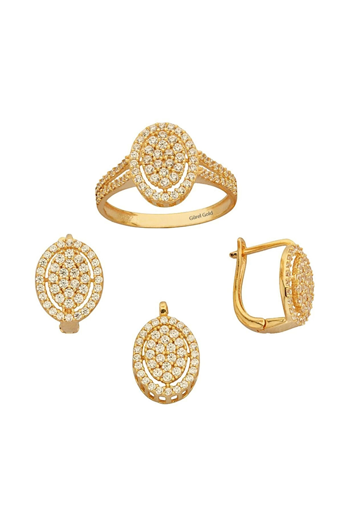 Taşlı Altın Üçlü Set Takım