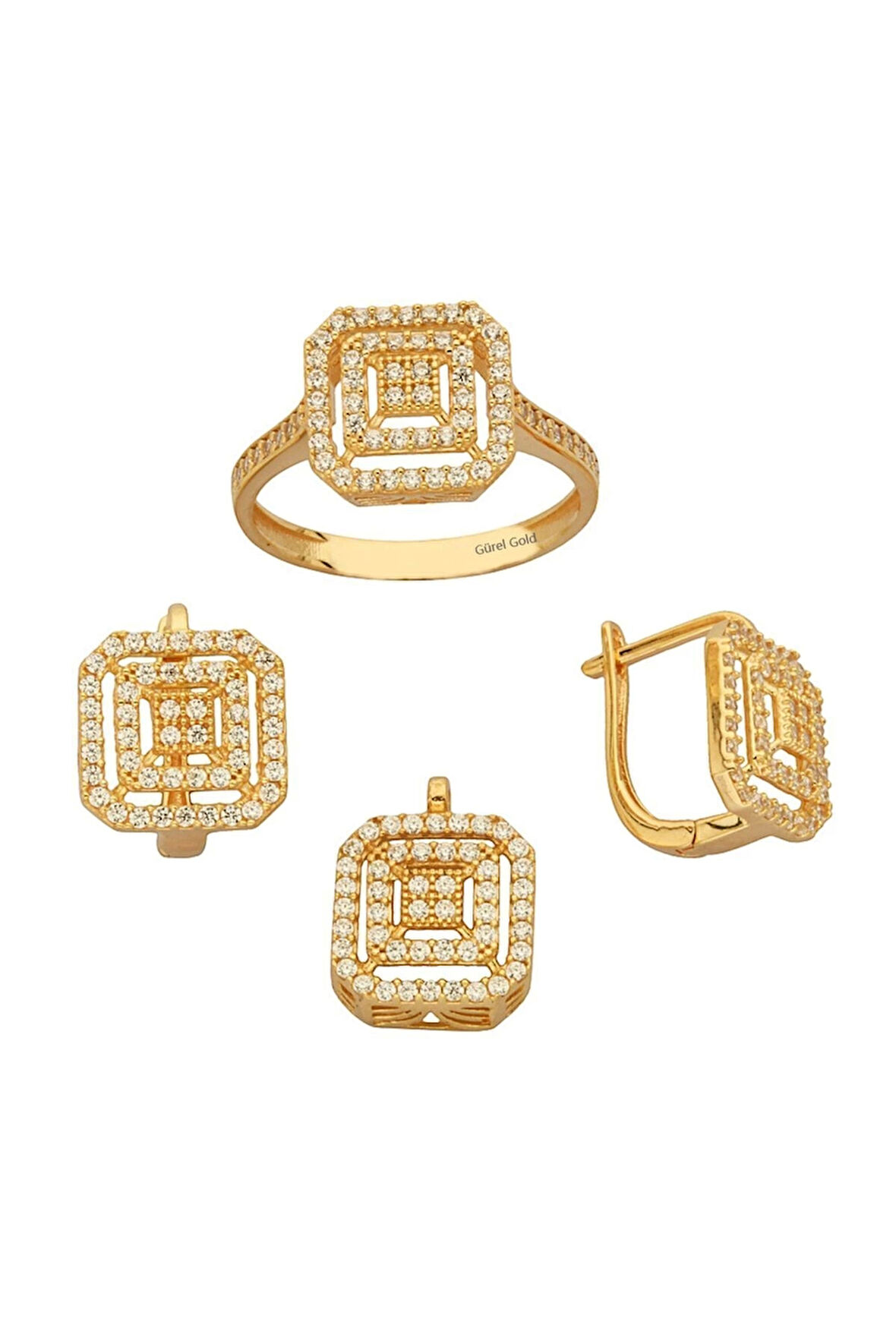 Kadın  8 Ayar Altın Taşlı Üçlü Set Takım