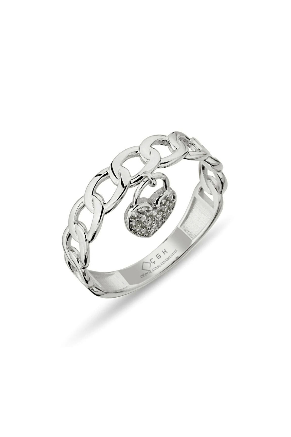 Kadın Beyaz Kalp Sallantılı Kilit Altın Yüzük Zy0281