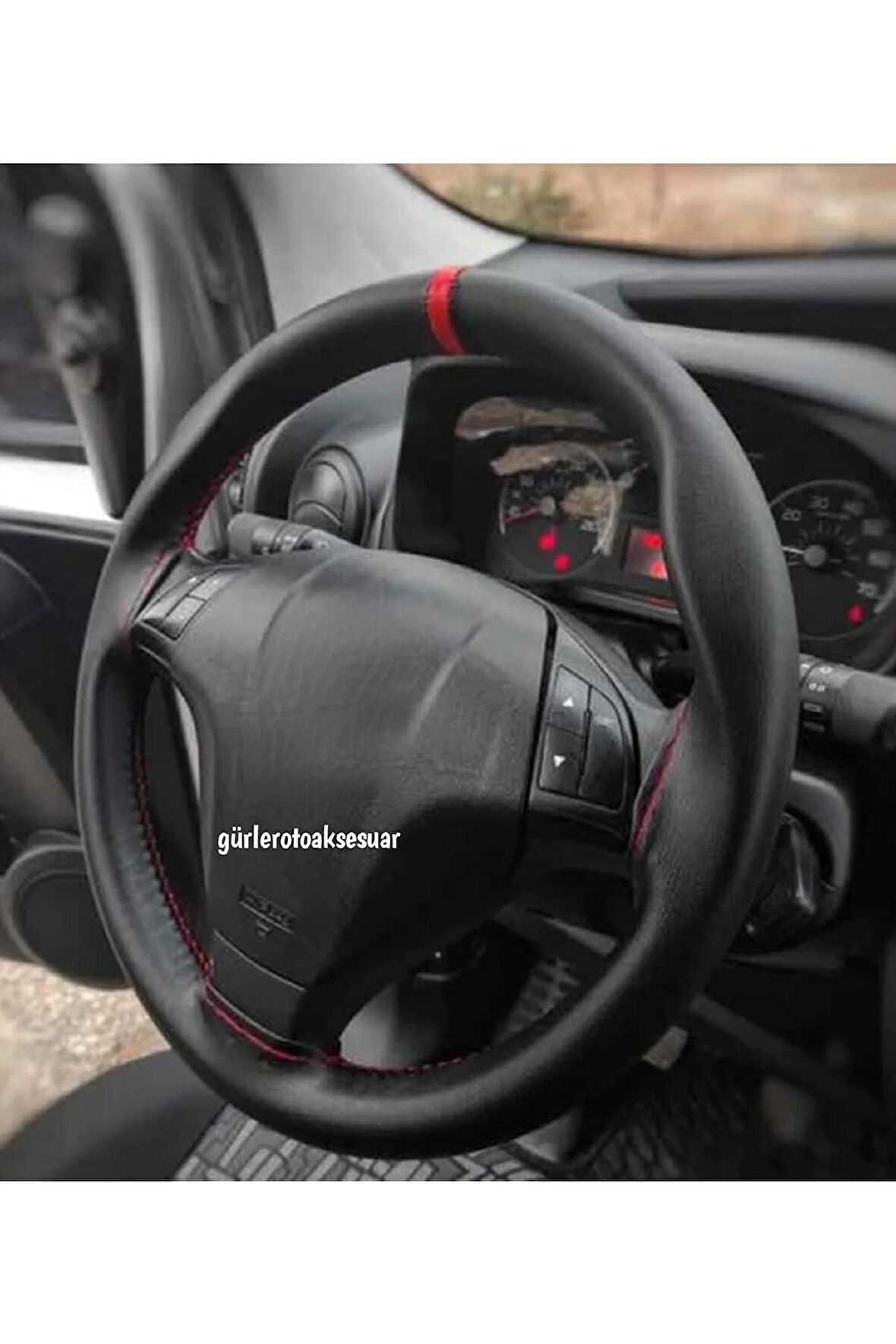 Universal Dikmeli Deri Direksiyon Kılıfı Kırmızı Yüzüklü Soft Esnek Ve Kokusuz